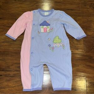 Adorable Little Me Vintage Pink and Purple Baby Onesie 6 months